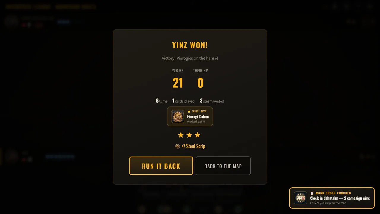 YINZ WON with three stars and scrip